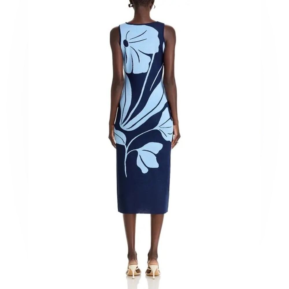Tamara Sweater Dress fine knit exploded flower Blue Floral Dress Sz XS w stretch - Picture 4 of 11